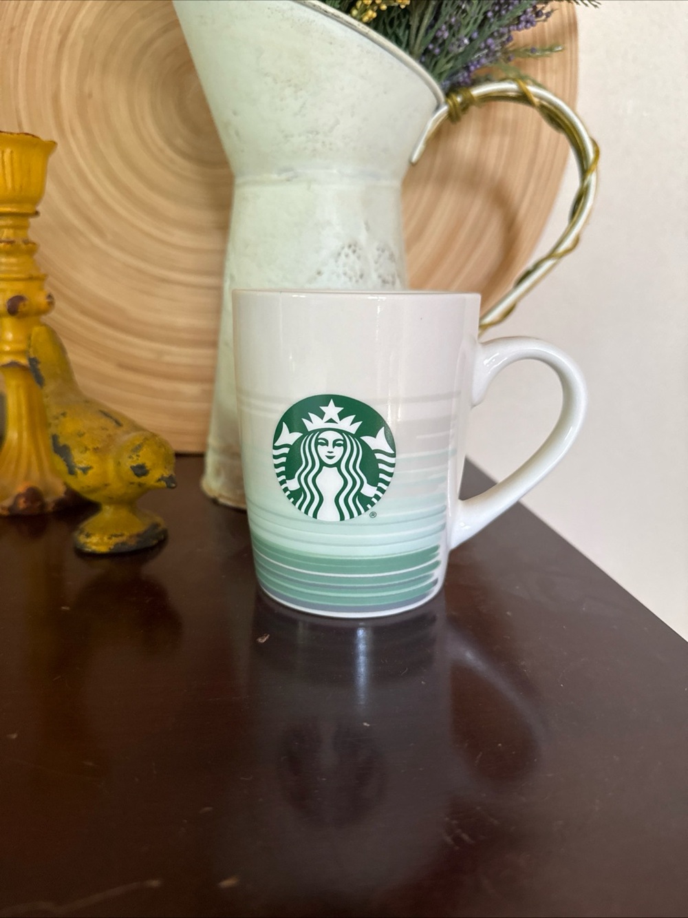 Starbucks 2021 Siren Mermaid Mug Cup White Green Stripe 10 oz Logo